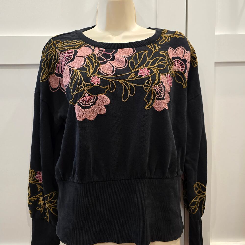 Anthropologie Embroidered Floral Sweatshirt - Picture 3 of 6